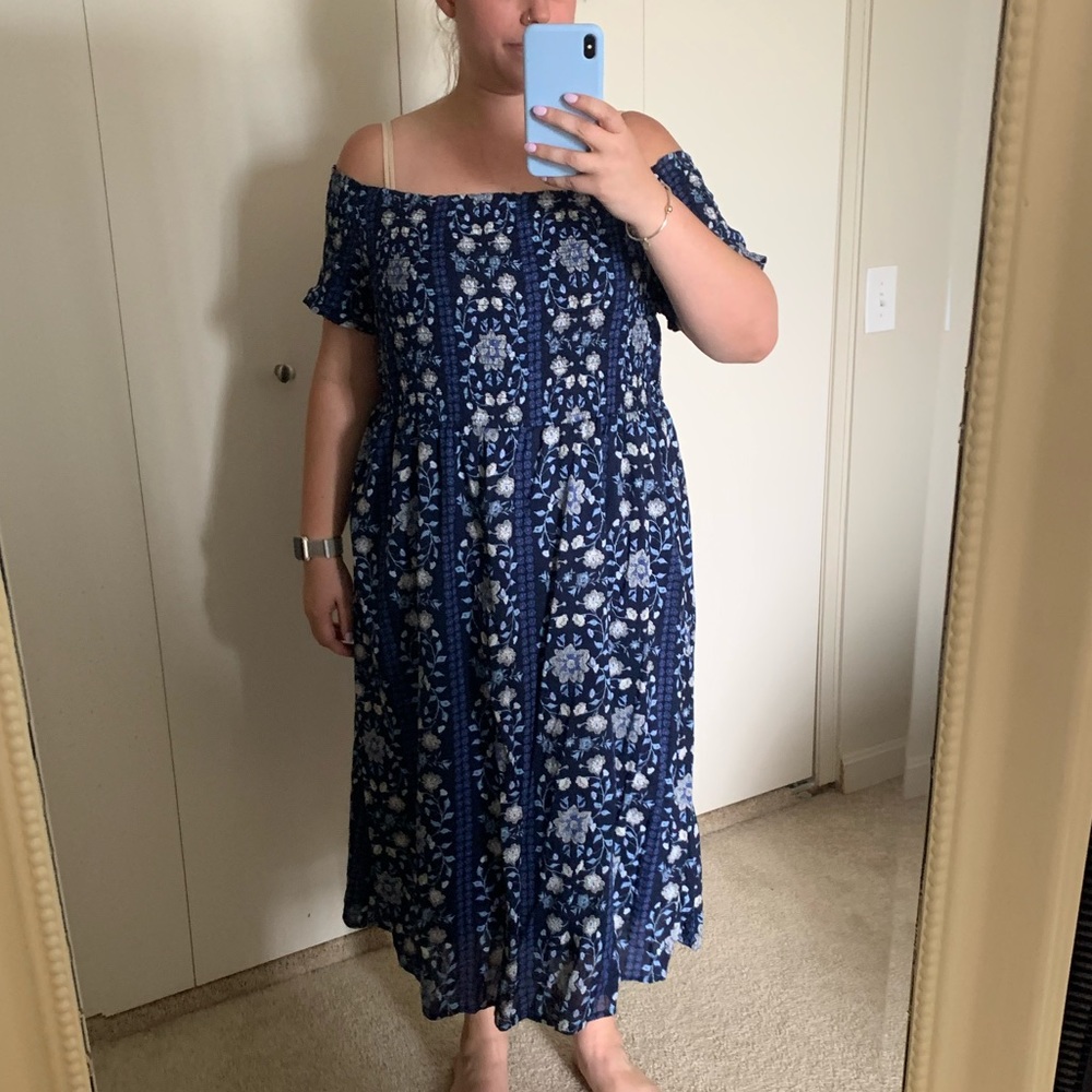 Old Navy blue floral off the shoulder dress plus